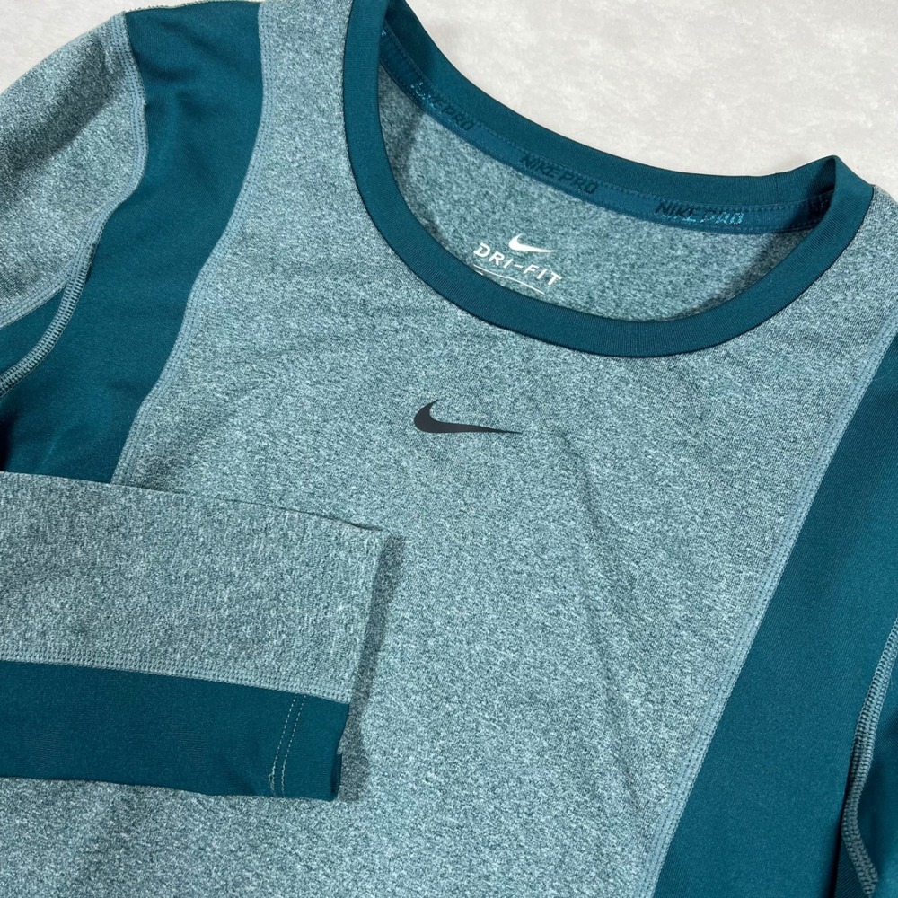 Nike Pro Training DRI-FIT Long Sleeve Athletic Top Teal Green Activewear Small